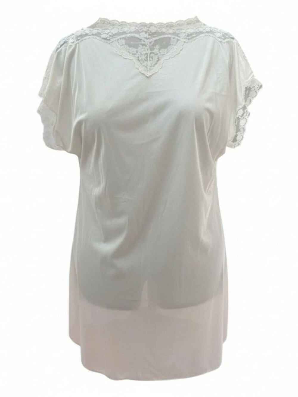 Vintage White Lace-Trimmed Nightgown With Flutter Sleeves Medium Night Shirt